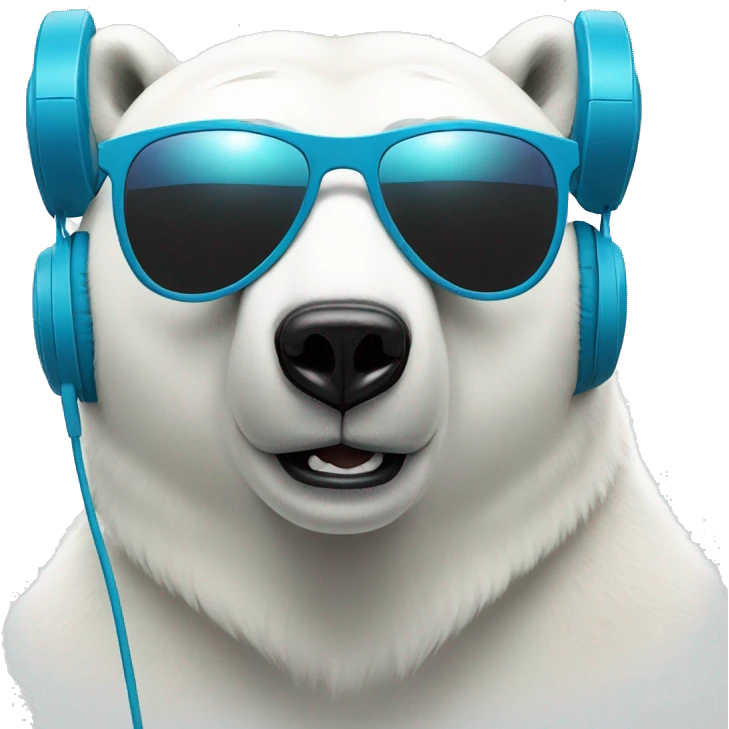 polar bear emoji face, looking forward, remix dj, wearing cool sunglasses and over ear headphones emoji