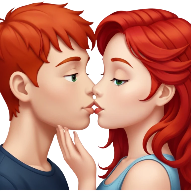 A girl and boy kissing the girl with red hair  emoji