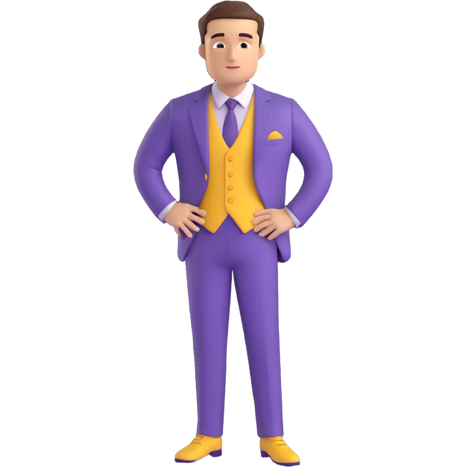 guy wearing a purple suit, full body, stylish, confident expression emoji