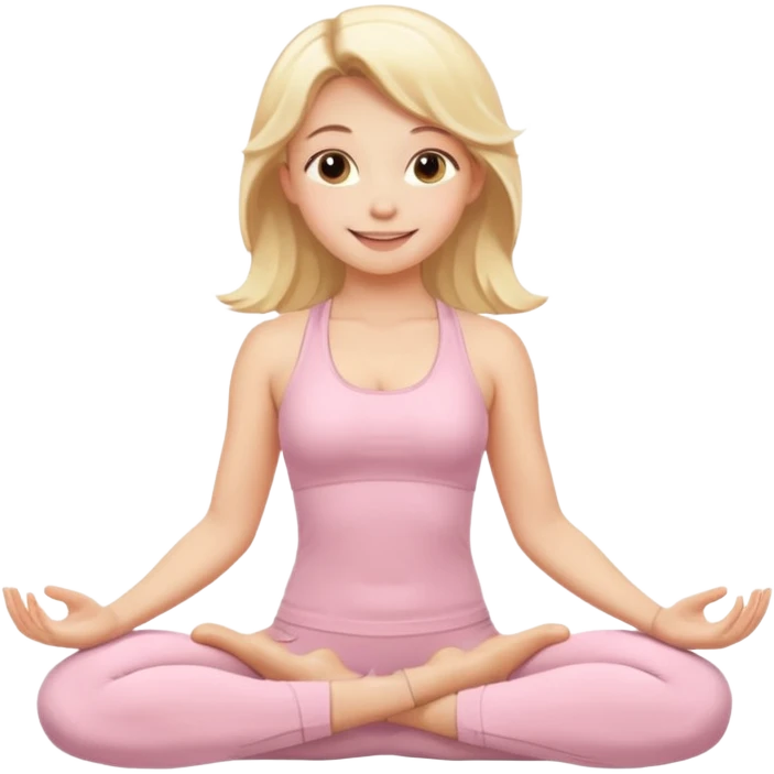 angelic blonde yoga girl in light pink yoga outfit  emoji