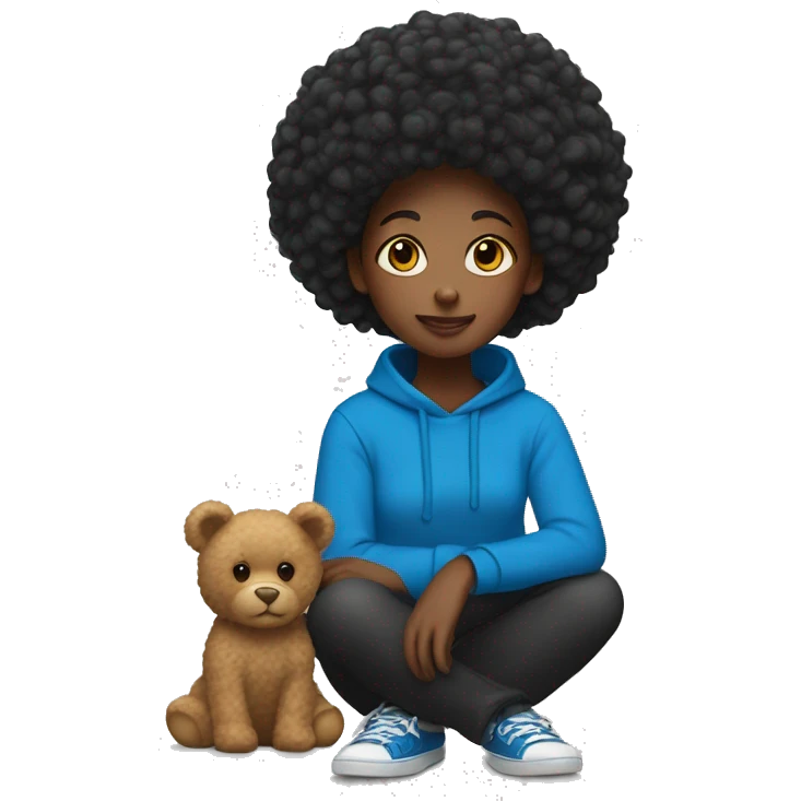 Black girl with afro haïr Blue with a sweatshirt ted  emoji
