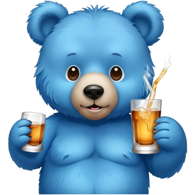 Blue fuzzy bear drinking alcohol emoji