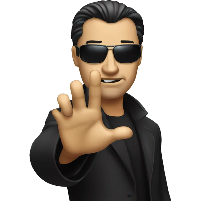 Neo from matrix waving with a serious face emoji