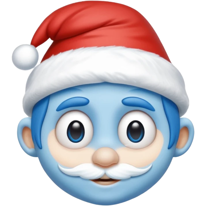 A blue face with a White christmas head it looks like the smurfs emoji