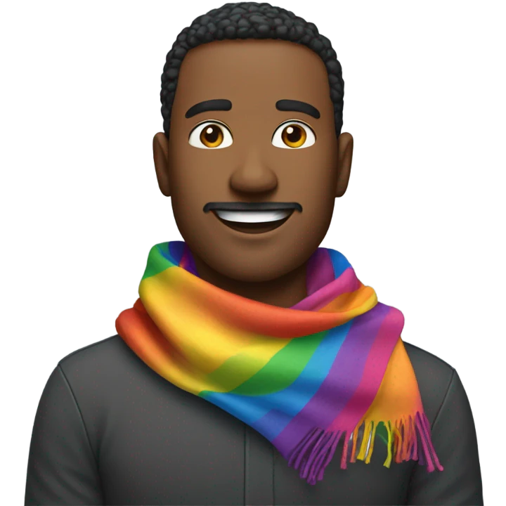 Gay guy wearing a rainbow scarf emoji