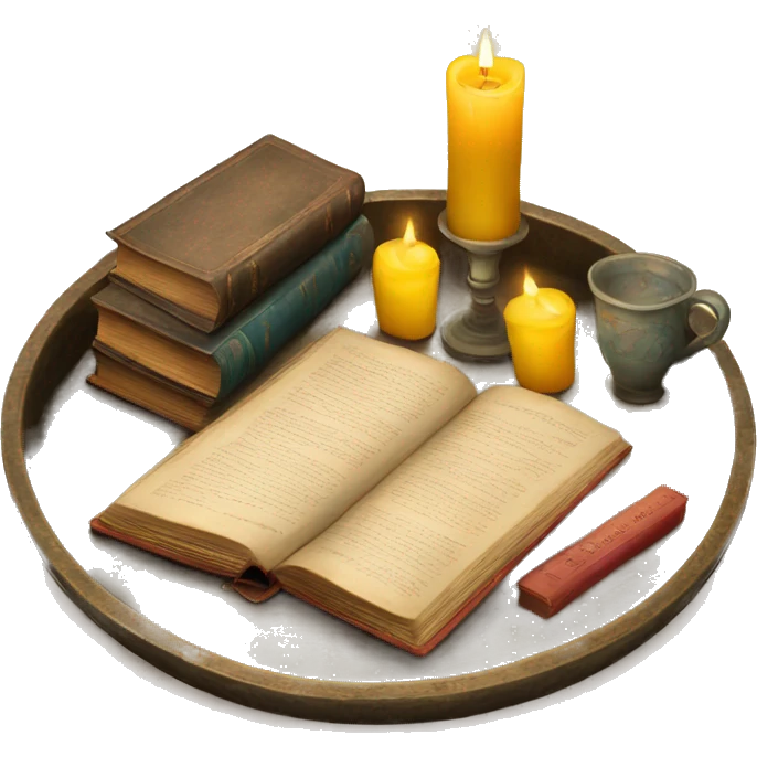 vintage tray with books and candle emoji