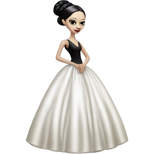 Tall realistic thin Morticia Addams as Princess Leia in ruffled white-pearl ballet ball gown  emoji