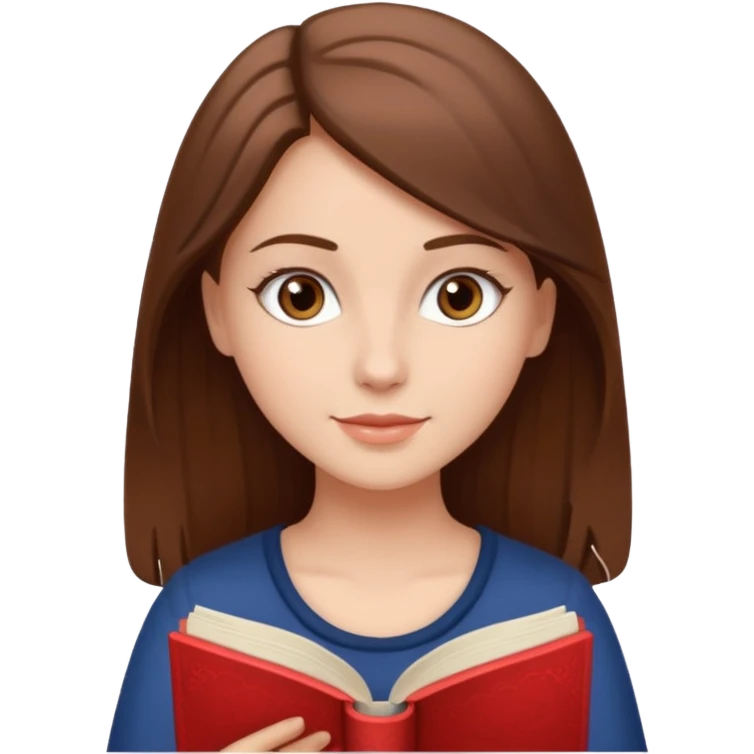 Pretty white girl with brown eyes and brown hair reading a romantic book emoji