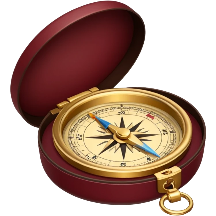 burgundy travel item and  a gold compass in the lower right corner of the emoji in front of travel item emoji