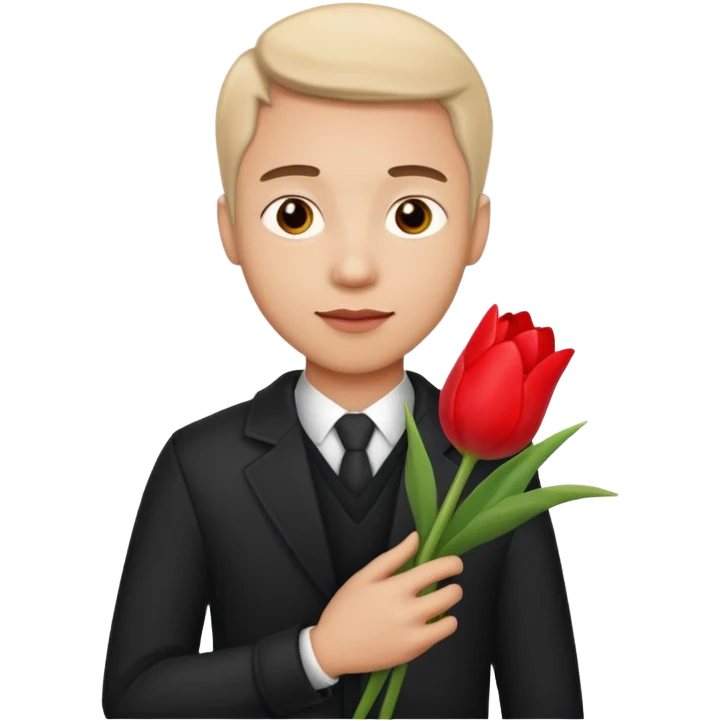 Guy in love with a girl with a tulip in his hand emoji