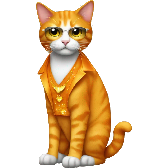 Orange cat in 70s disco outfit emoji