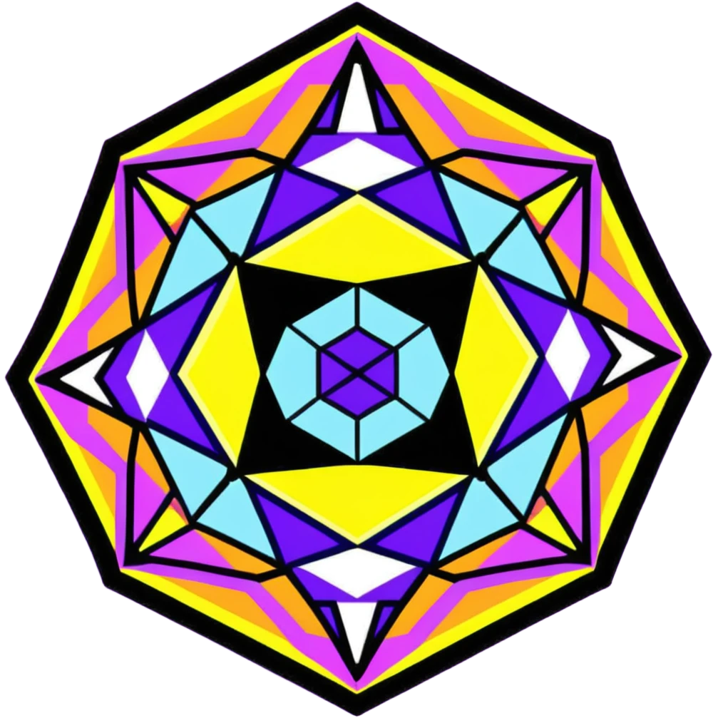 kaleidoscope effect with 6 facets, black, white, and neon yellow emoji