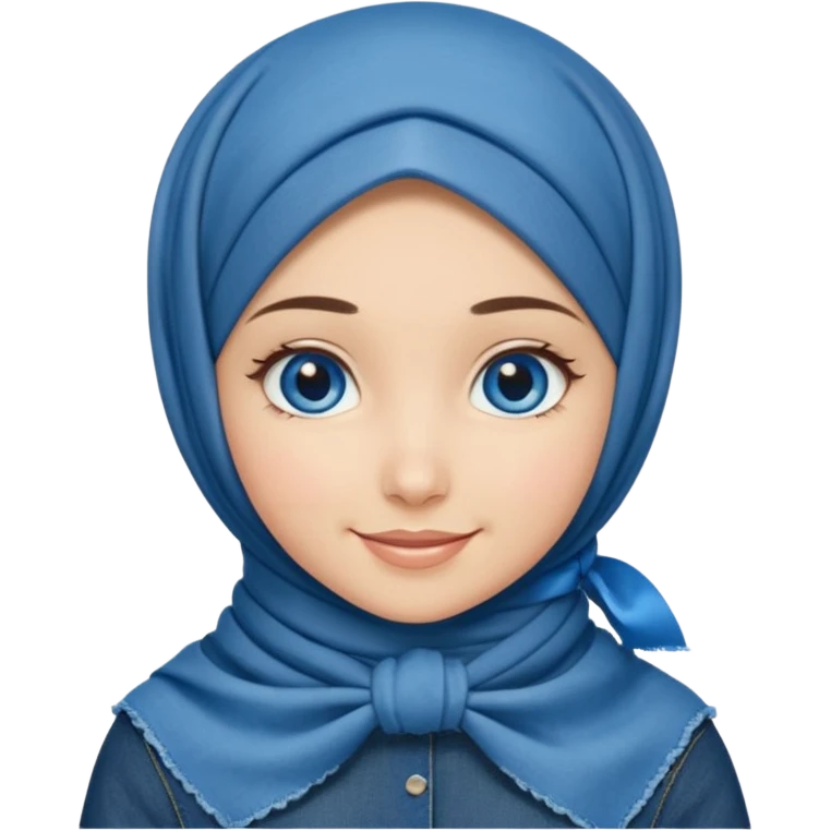 Turkish beautiful finish Konya girl blue eyes with denim bow hijab islamic dress and smiling  emoji