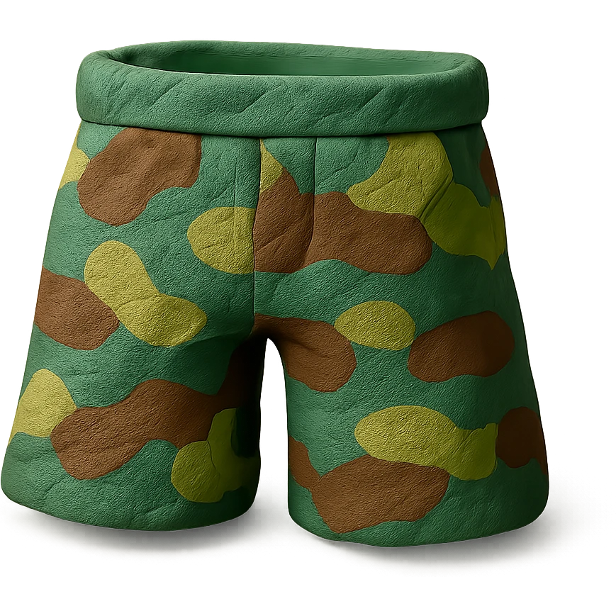 claymation style camo shorts emoji