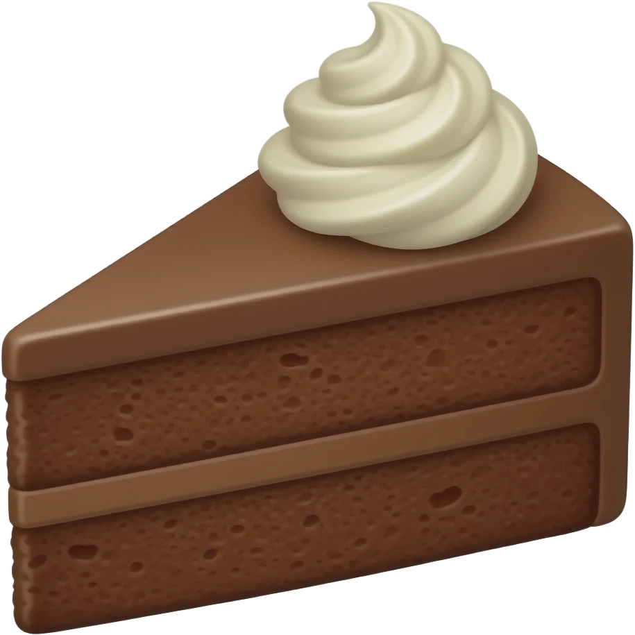 chocolate cake slice with white cream on top of it, realistic emoji