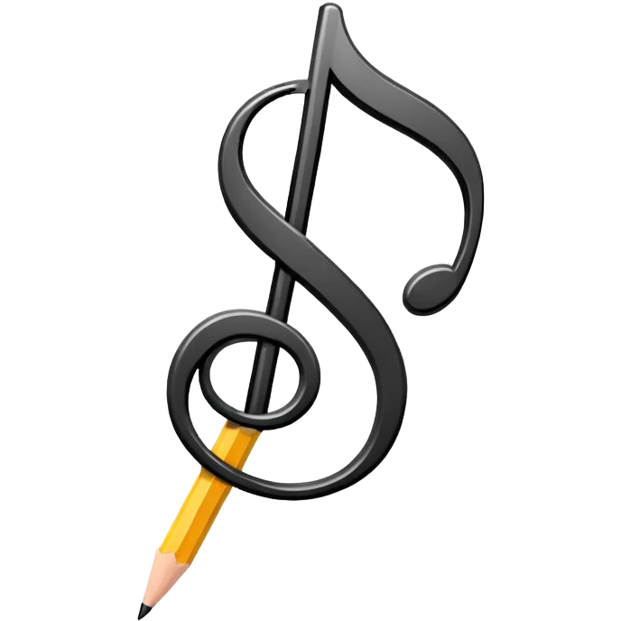 Minimalistic flat vector icon, iOS style, thin black contour on white background. Musical note with a pencil crossing it. Clean, no text, no shadows emoji