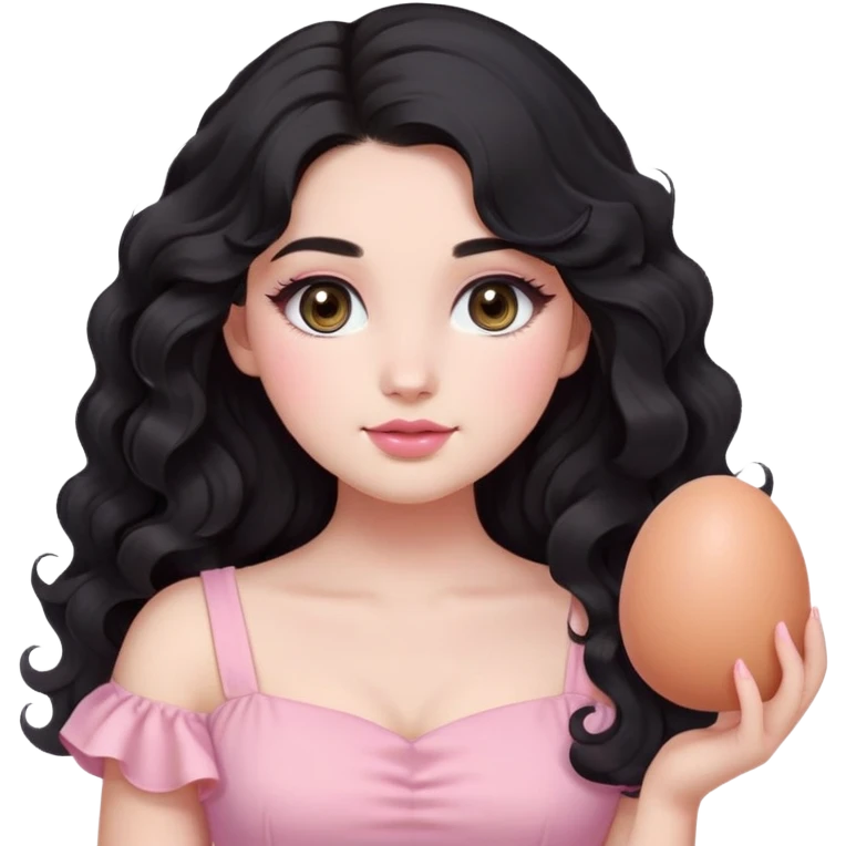 girl long black hair
wavy curls wavy

looks 18 years old
oval face egg-shaped cheeks fair skin white makeup pink blush with eyeshadow pink makeup my eyes brown round oval

wearing a pink dress height 1.62 curvy body
cute emoji