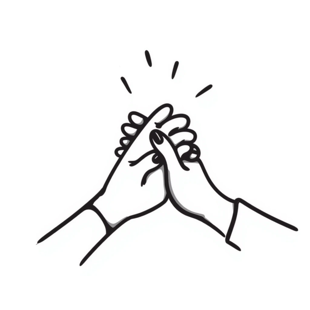 two hands clasped together, showing friendship, hand drawn doodle style illustration emoji