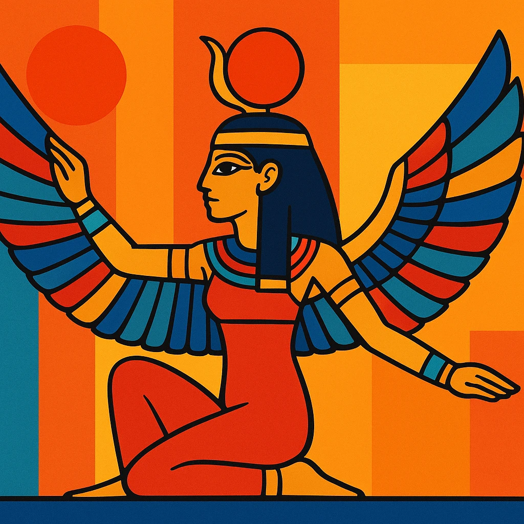 Egyptian goddess with extended wings, vibrant illustration style emoji