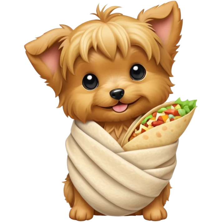 puppy golden yorkie holding a burrito emoji
