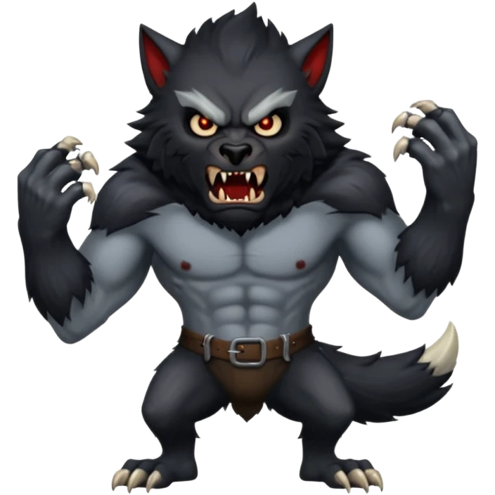 Create an emoji of Werewolf half bodied till waist sharp nails angry face black emoji