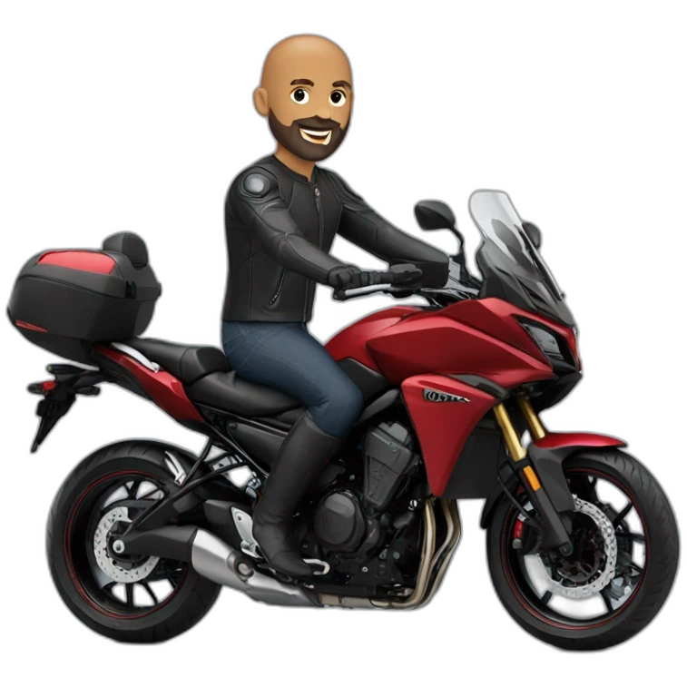 Bald man with short beard on red Yamaha Tracer 9 emoji