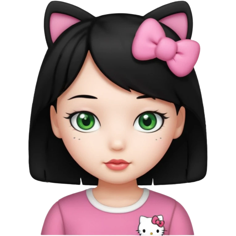 hello kitty girl either black hair and green eyes emoji