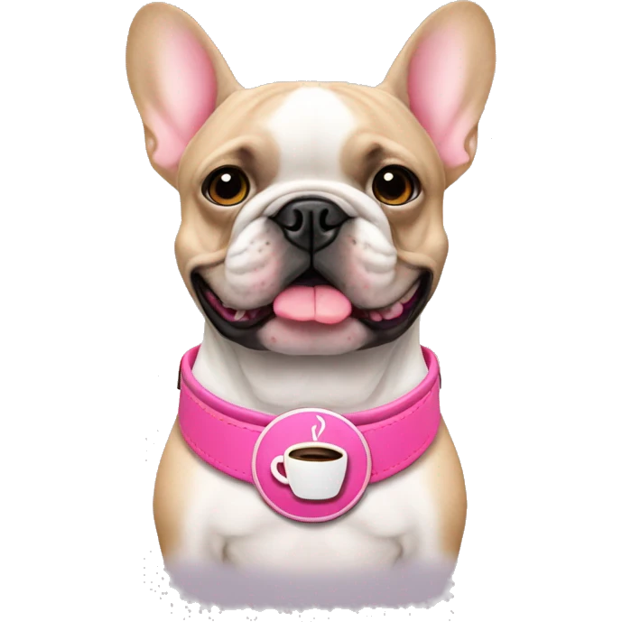 French bulldog pink collar with coffee emoji