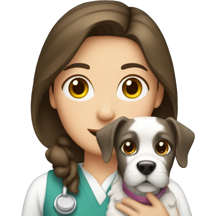 Brunette vet with cat and dog emoji