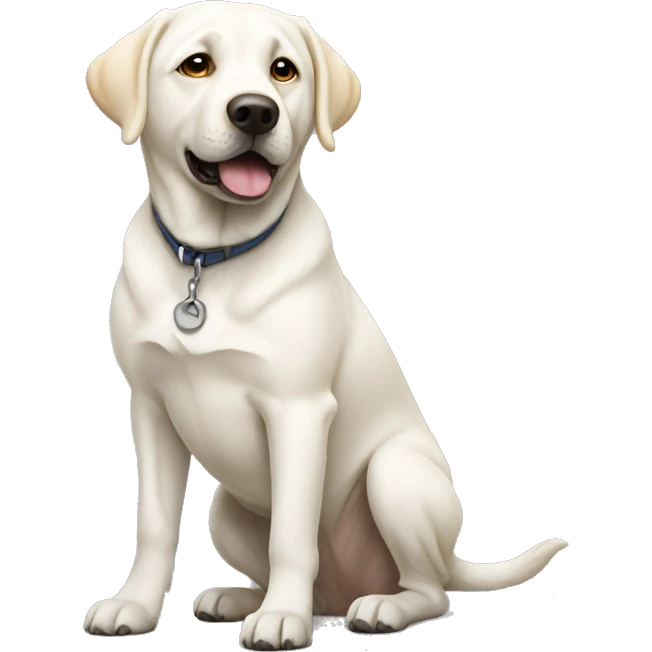 Make a white lab dog doing the gritty emoji