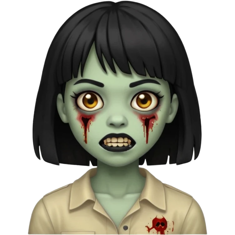 Lightskin girl gothic zombie with black hair with bangs and black teeth emoji