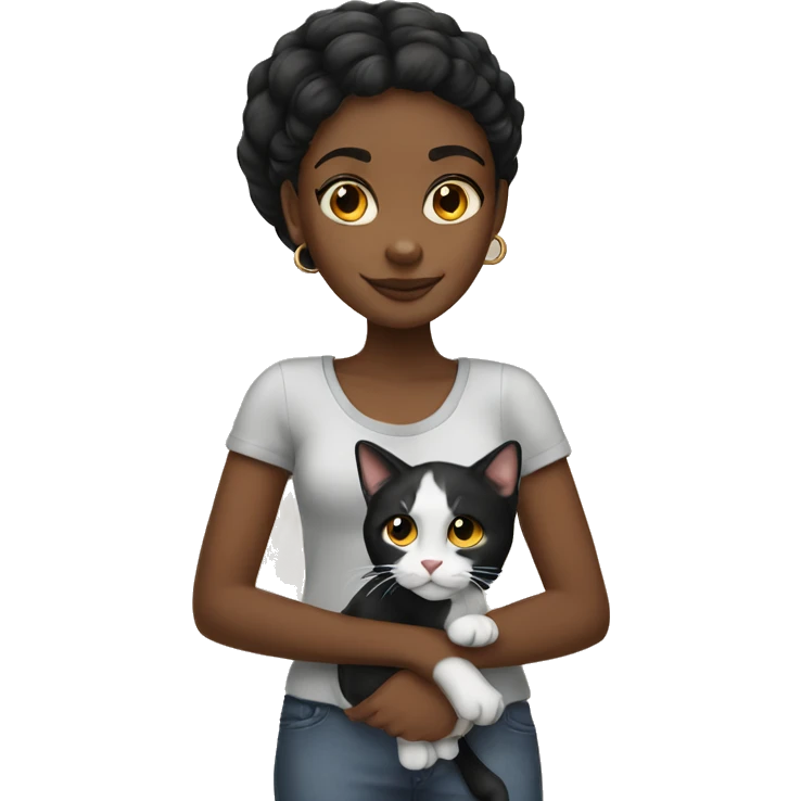 Black girl with calico cat  emoji