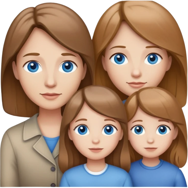 Family with mother, father and three little girls, everyone has light brown hair and blue eyes emoji