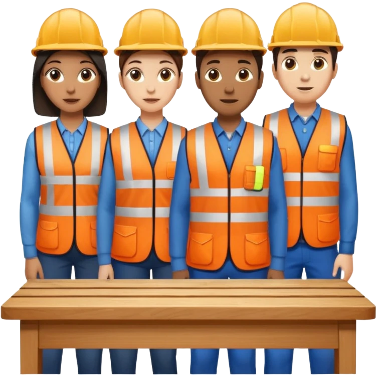 group of railway engineers mixed races and genders behind a table emoji