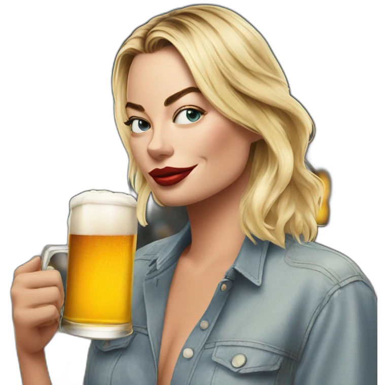 Margot Robbie drinking beer emoji