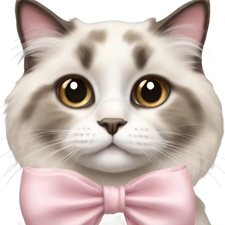 Cute Realistic ragdoll cat with pale pink bow emoji