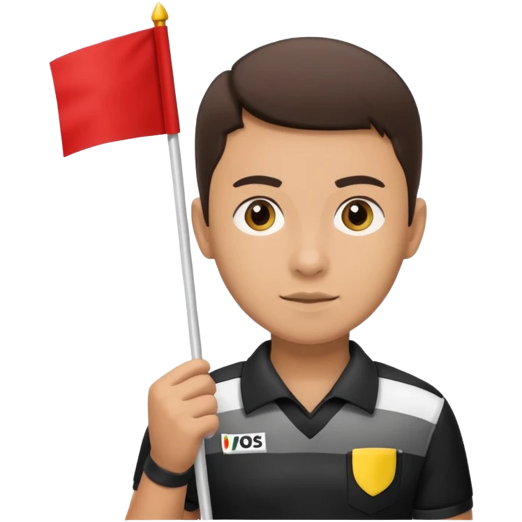 A young referee holding a flag, focused on the match. emoji