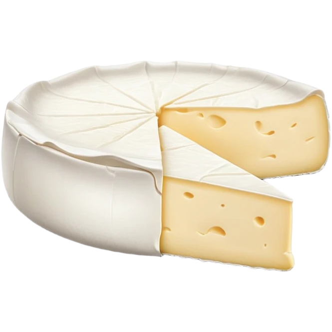 cinematic-realistic-brie-cheese-emoji,-featuring-soft-ripened-cheese-with-a-delicate white rind-rendered-with-lifelike-detail-and-inviting,-natural-lighting emoji