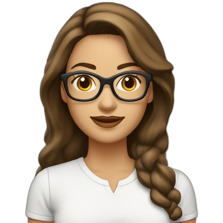 Mujer Blanca Cara Redondo con lentes cabello largo castano con logo century21 emoji