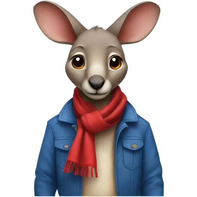 Small kangaroo with a red scarf and blue jacket  emoji