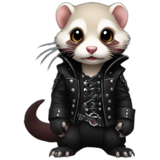 Red ferret wearing black gothic heavy metal clothing emoji