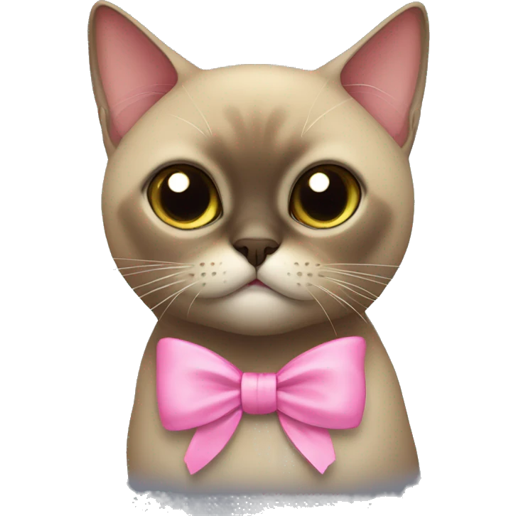 Cozy Burmese cat with pink bow emoji