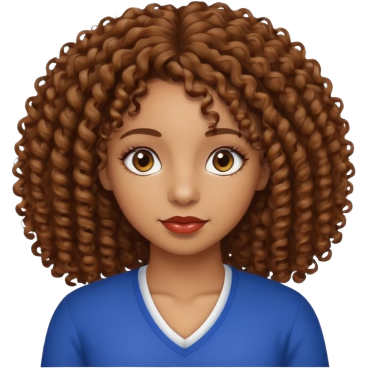 Beautiful Haitian and Puerto Rican girl with light brown skin and medium length curly very curly hair and beautiful hazel eyes emoji