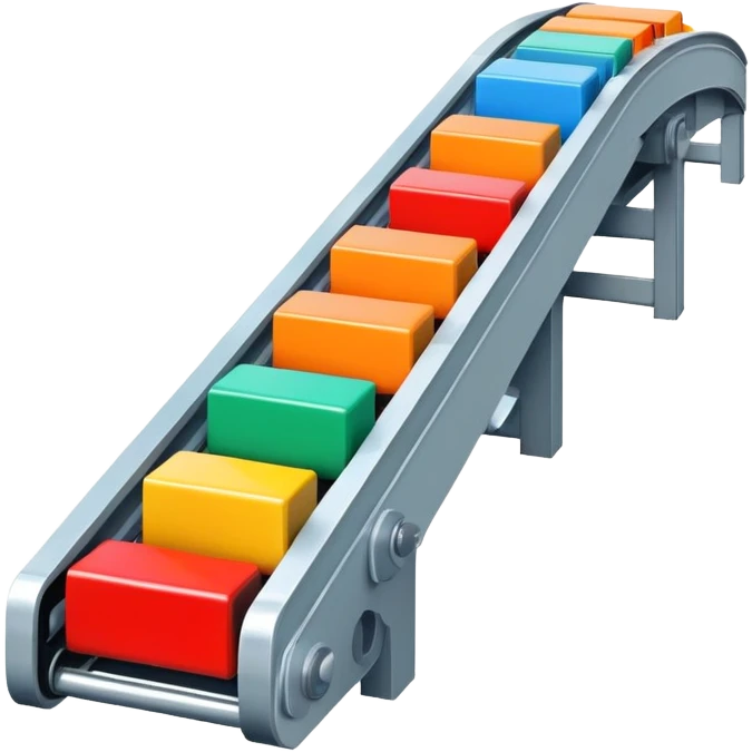 Conveyor belt moving small colored blocks in a row, representing an automated system emoji