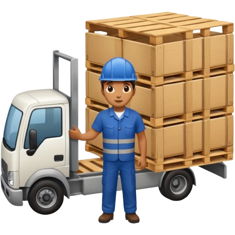 Worker with pallet in truck, import. emoji