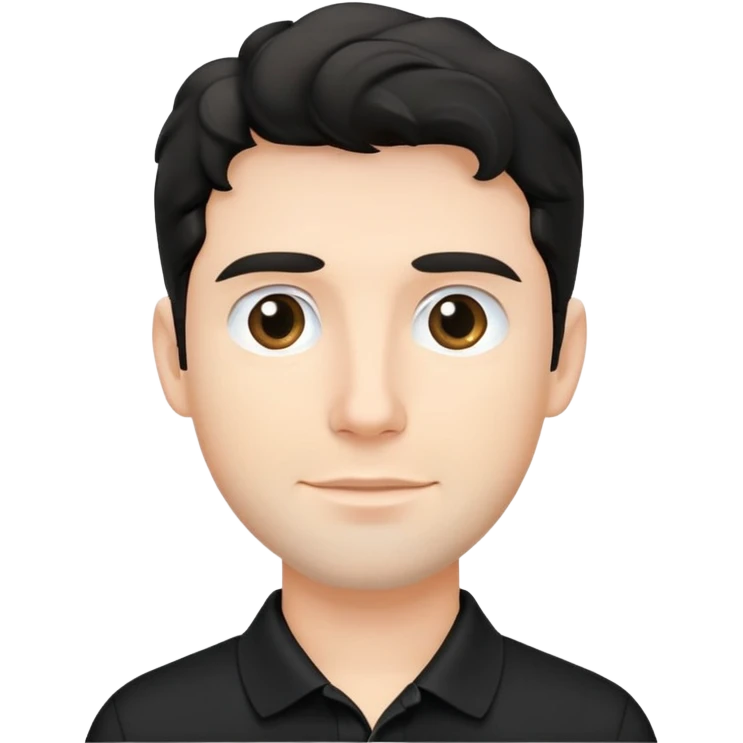 Caucasian man with black wavy hair wearing a black polo shirt emoji