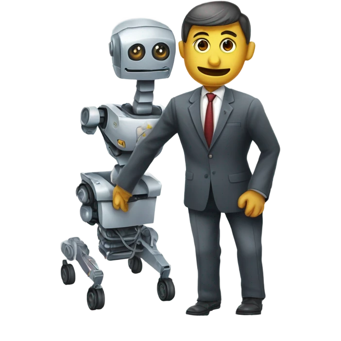Robot en costume cravate dans un fauteuil roulant emoji