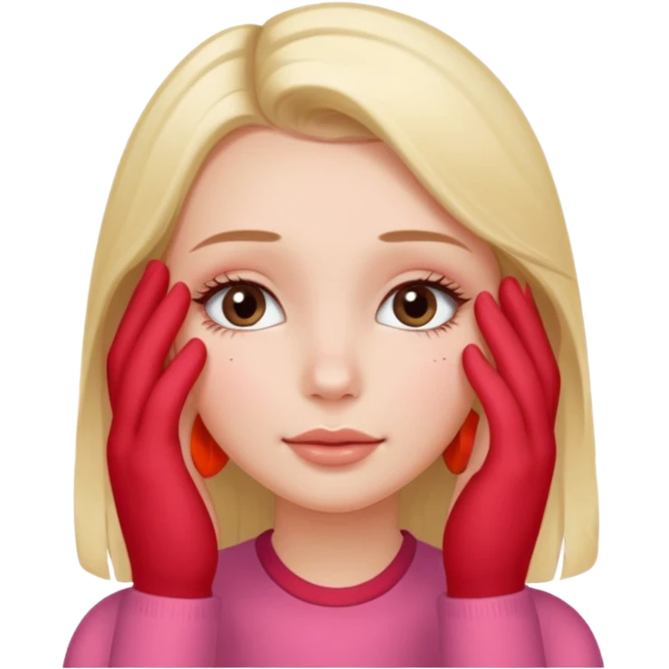 only one Girl , ( no boy ) touching his face with his own both hand, and smoothly rubbing the face emoji