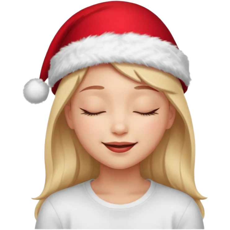 Girl Smiling with closed eyes in a red Christmas hat emoji