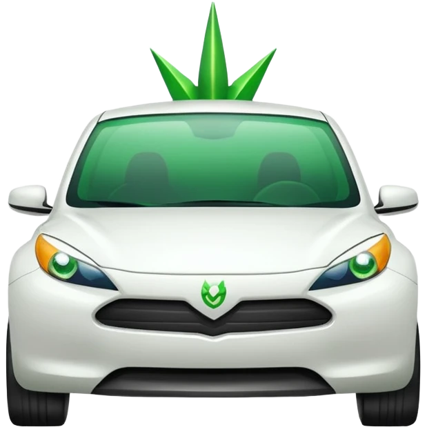 front view of a white car with green Bolt logo emoji